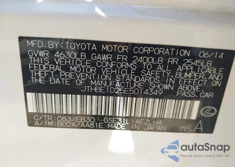 2014 Lexus Is 350 from USA, damaged, VIN JTHBE1D25E5014349